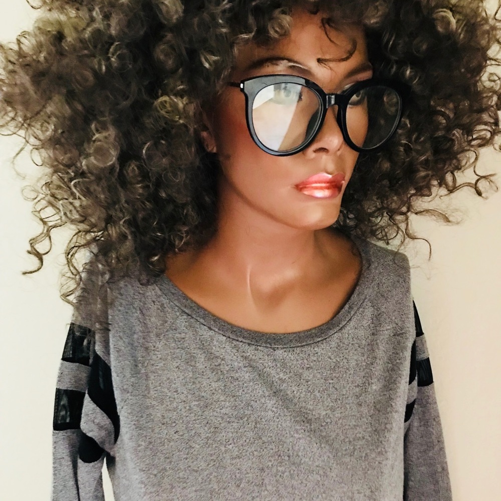 Soft Grey Top With Sheer Insets at Shoulders L